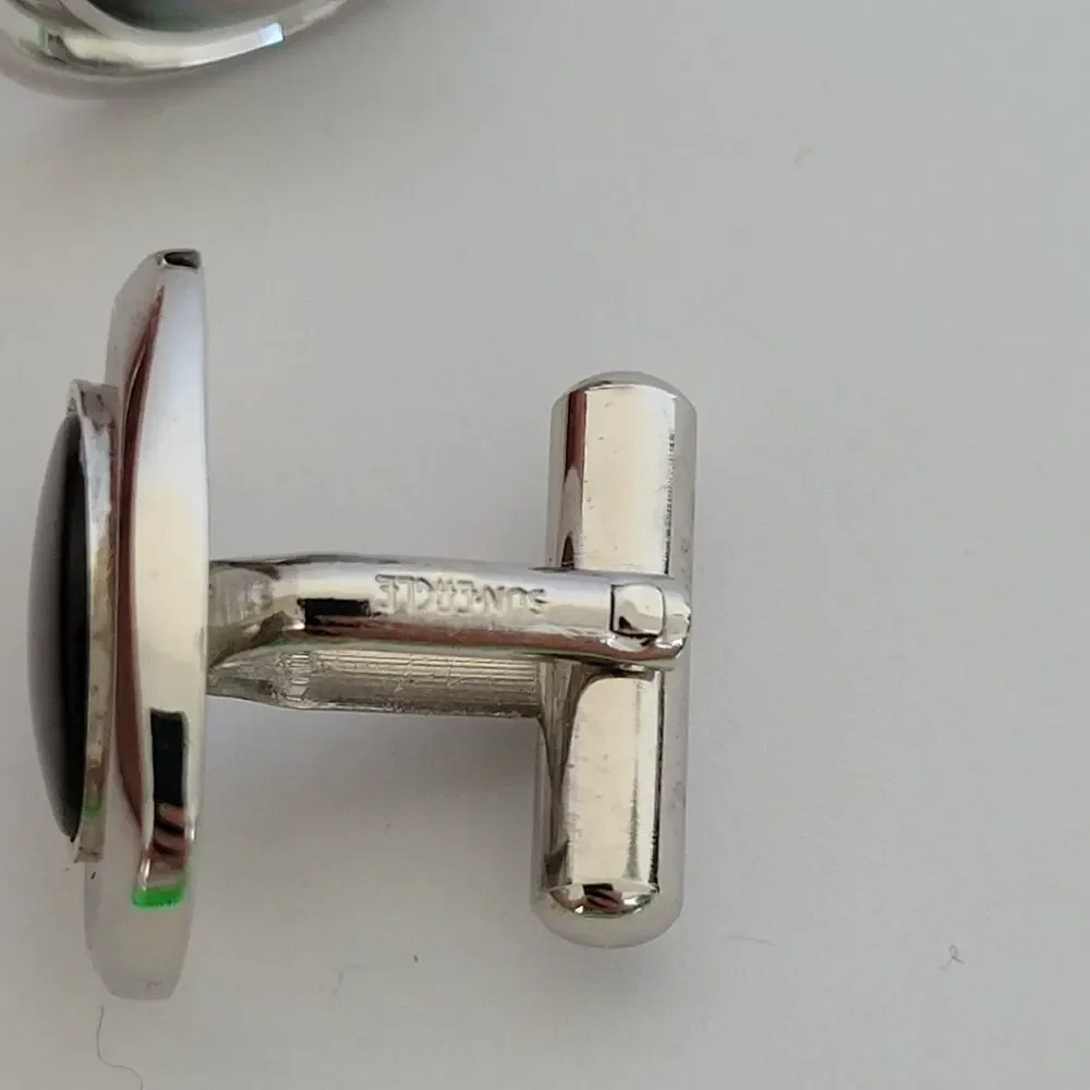 Jaldan Match Match Vintage Cufflinks Tie Clip Set Black Mother Of Pearls Silver